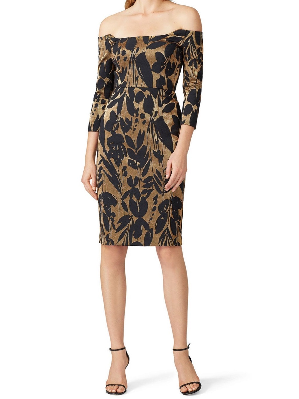 Trina Turk Black & Gold Metallic Floral Jacquard Dress